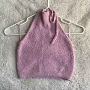 PINK FUZZY HALTER TOP
